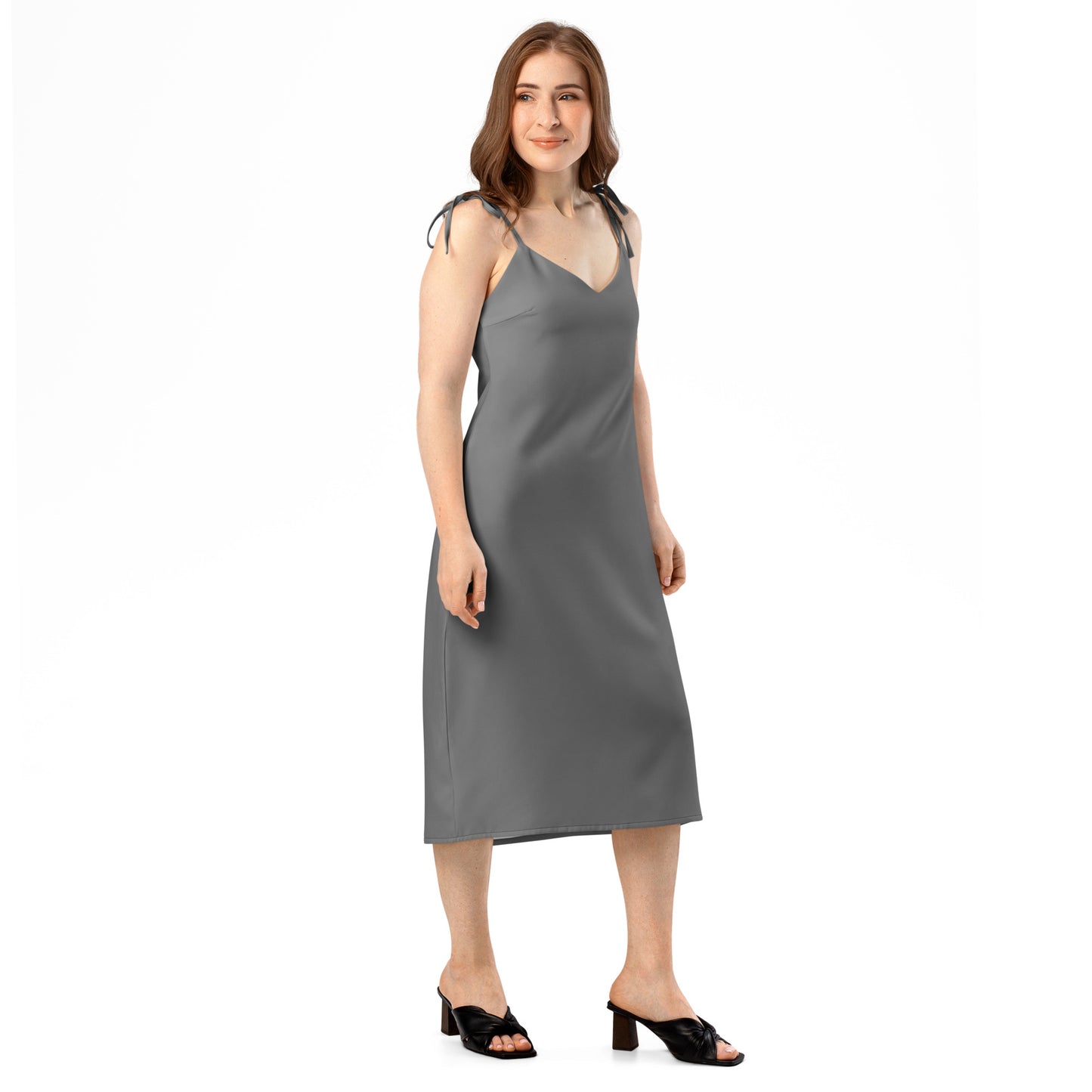 Grey Tie - Strap Midi Dress - ClotheNest