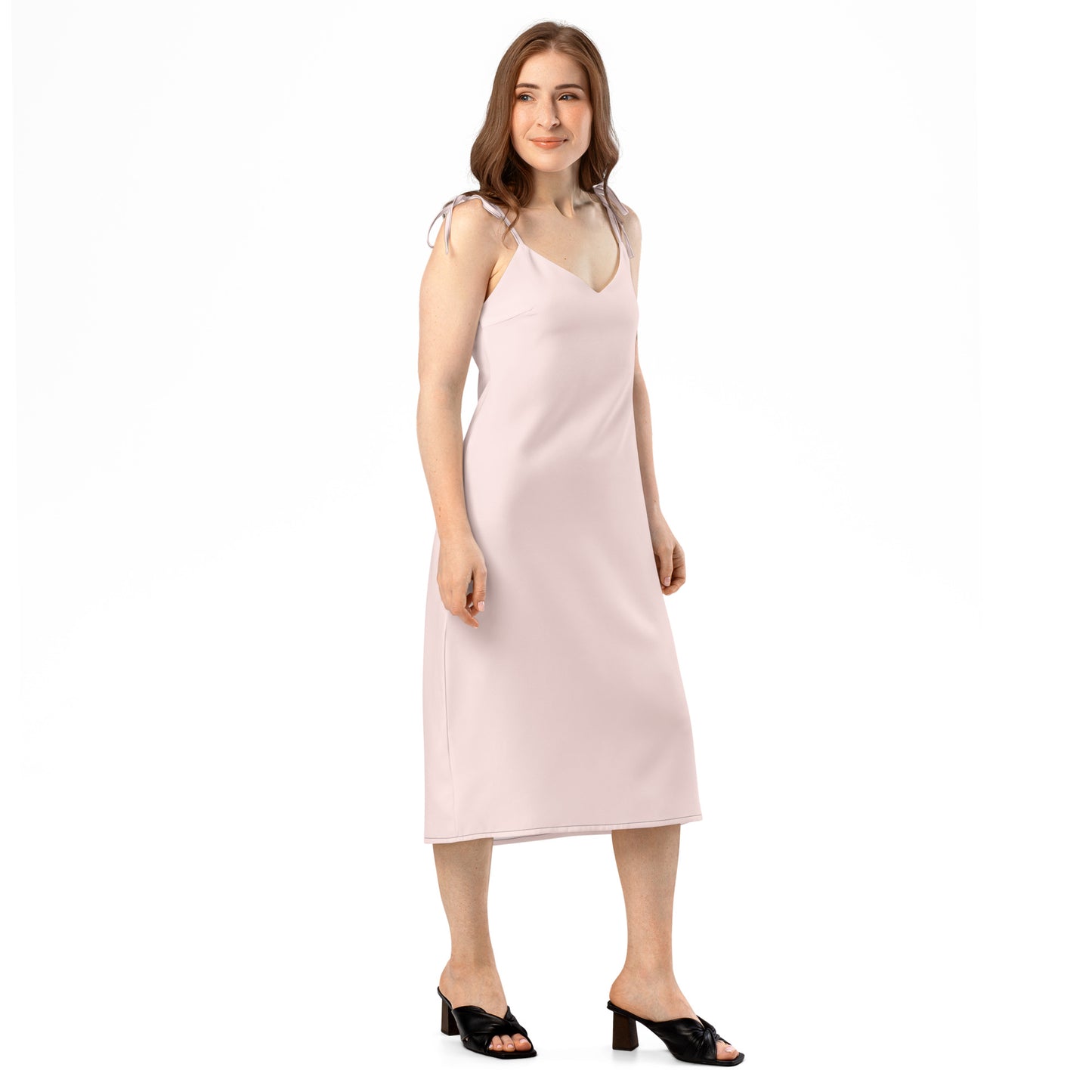 Misty Rose Tie - Strap Midi Dress - ClotheNest