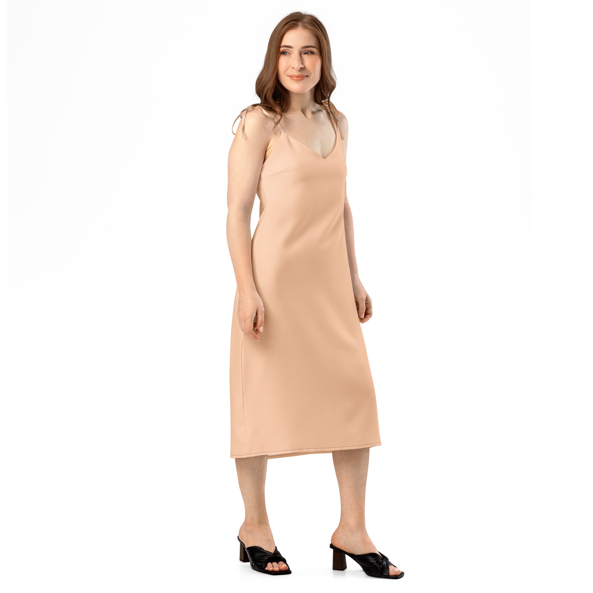 Peach Tie - Strap Midi Dress - ClotheNest