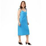Deep Sky Blue Tie - Strap Midi Dress - ClotheNest