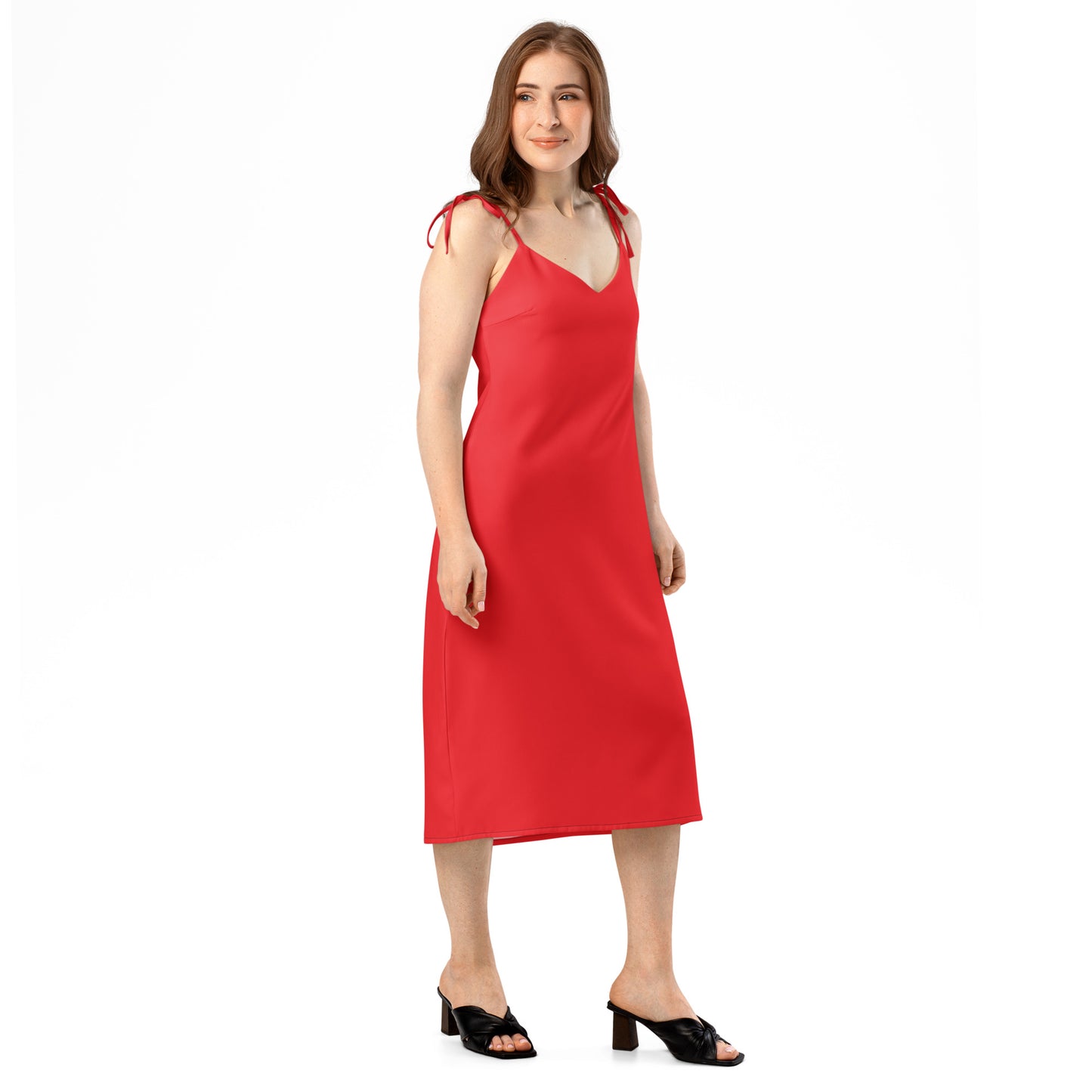 Red Tie - Strap Midi Dress - ClotheNest