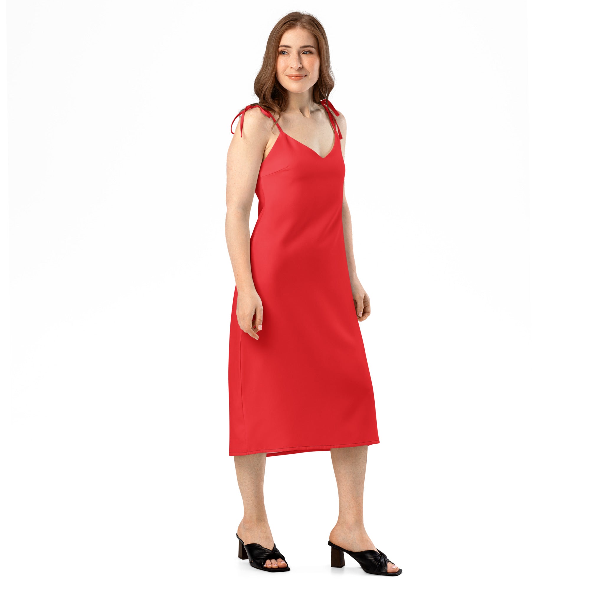 Red Tie - Strap Midi Dress - ClotheNest