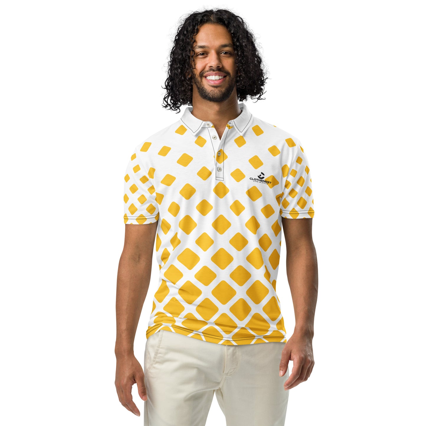 Men’s Slim Fit Polo Shirt White & Yellow - ClotheNest