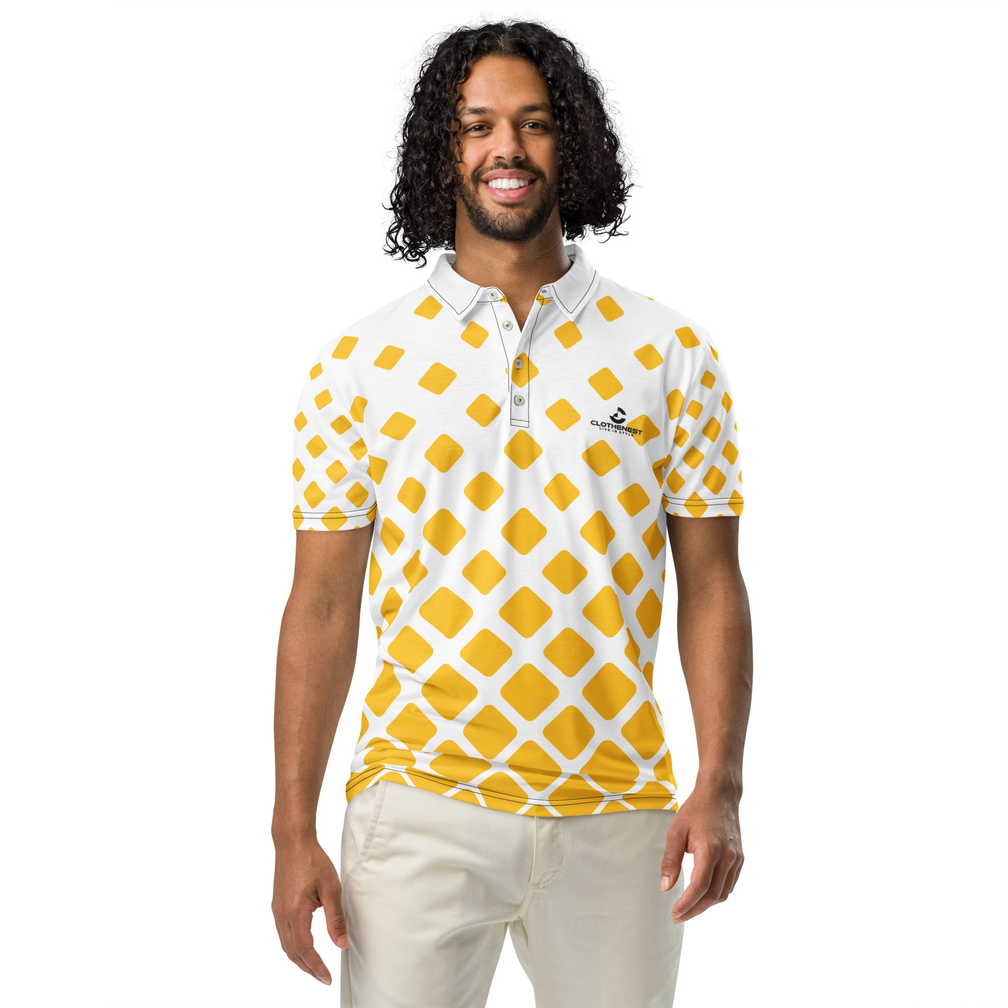 Men’s Slim Fit Polo Shirt White & Yellow - ClotheNest