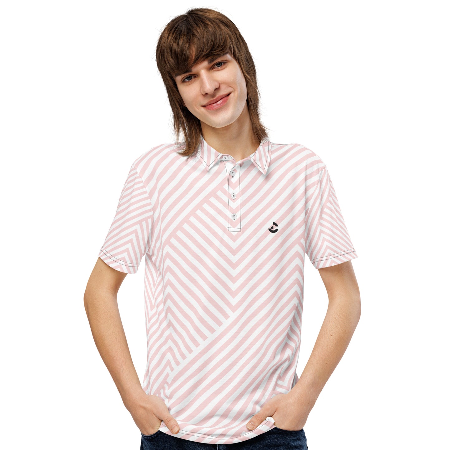 Men’s Slim Fit Polo Pink and White Striped - ClotheNest
