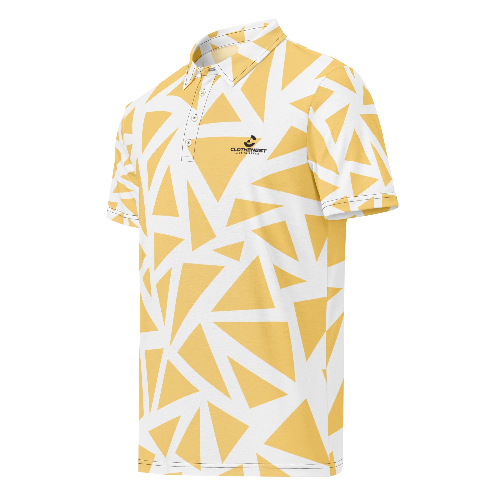 Men’s Slim Fit Polo Shirt Yellow Triangles Pattern - ClotheNest