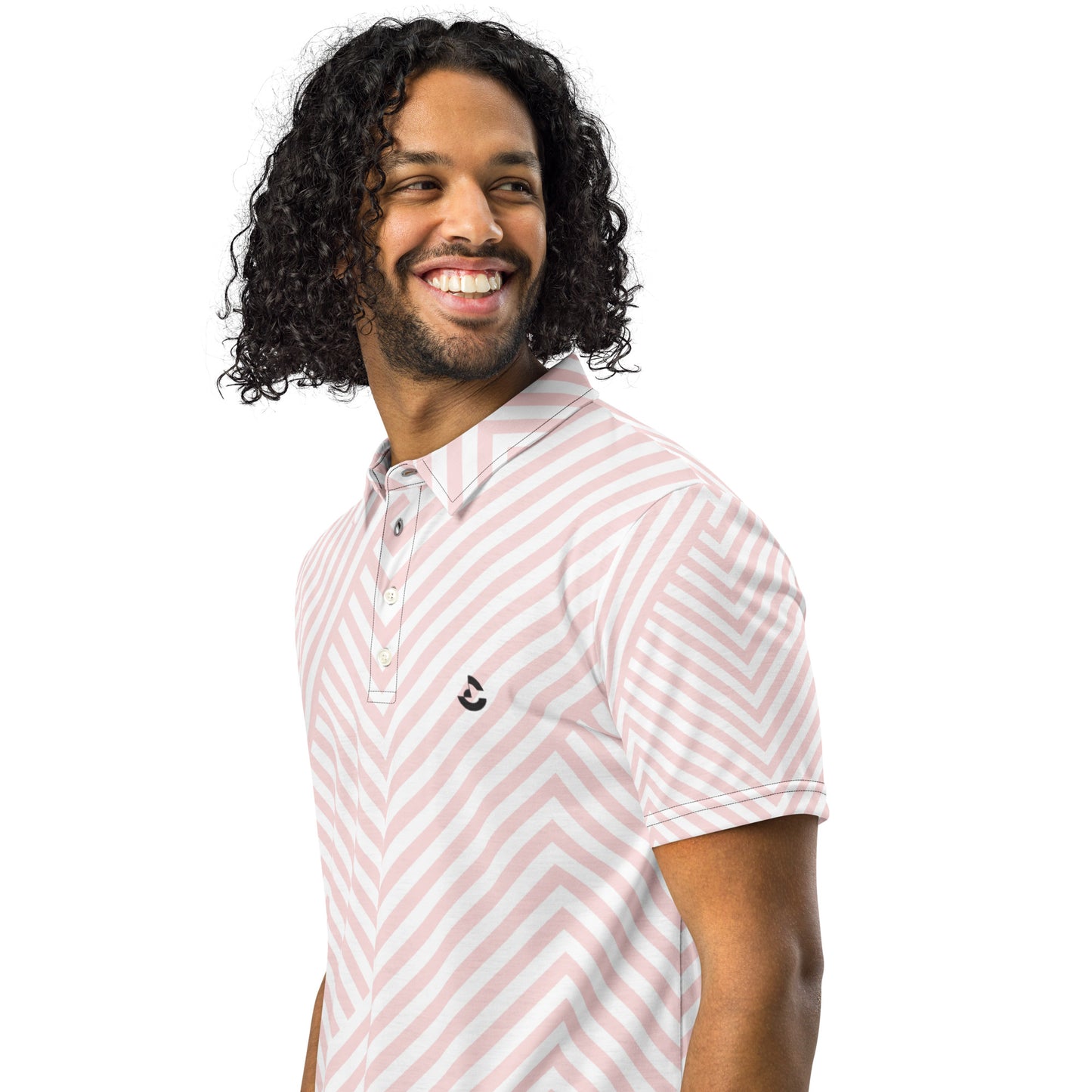 Men’s Slim Fit Polo Pink and White Striped - ClotheNest
