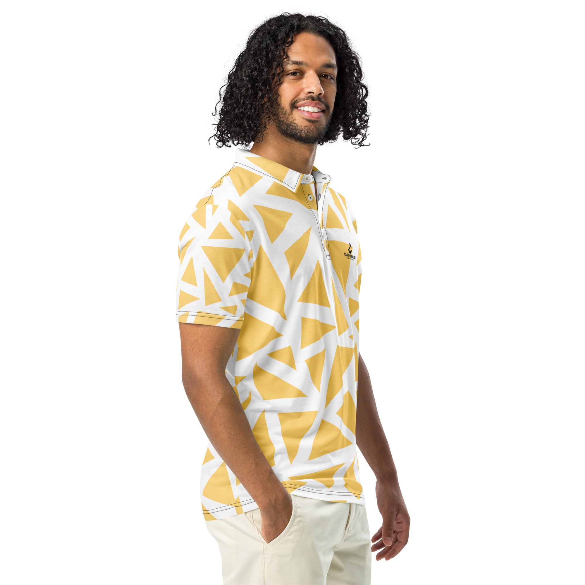 Men’s Slim Fit Polo Shirt Yellow Triangles Pattern - ClotheNest
