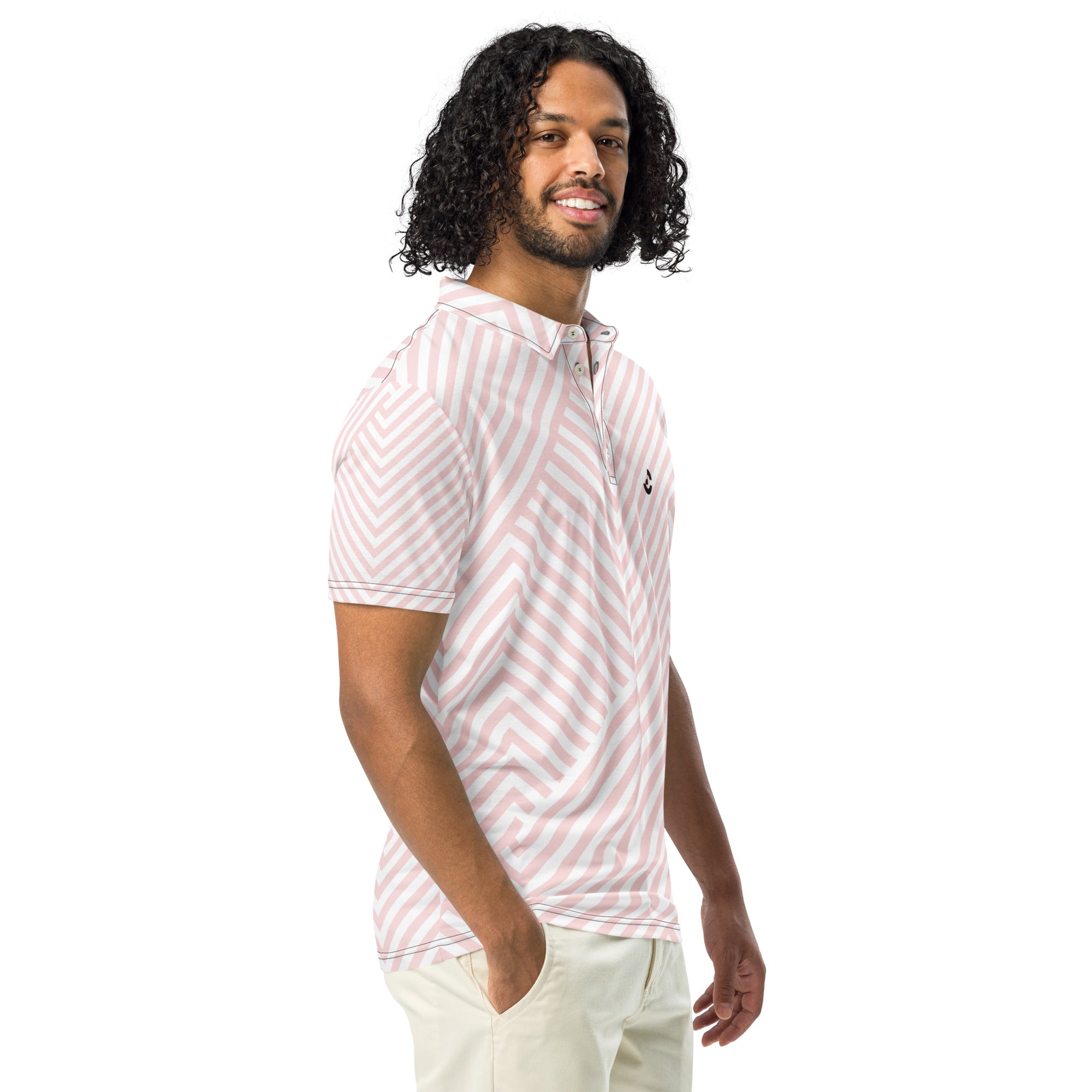 Men’s Slim Fit Polo Pink and White Striped - ClotheNest